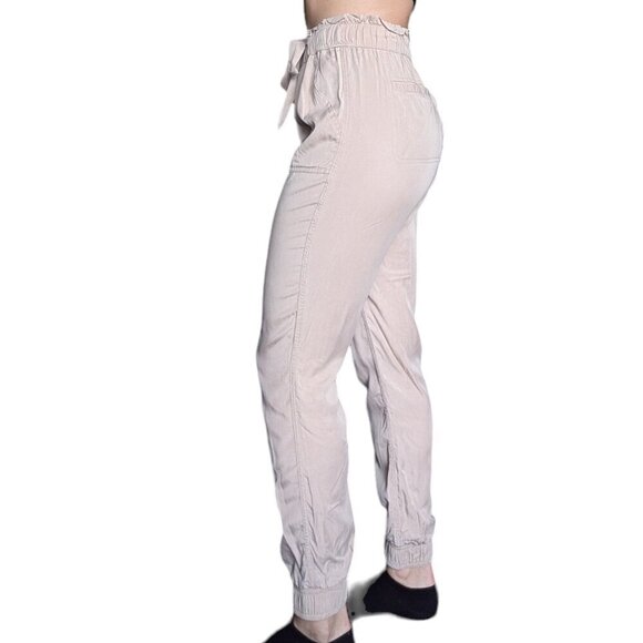 Garage Beige Pants with Cuffed Bottom, Waist Tie Adjustment, Women Size S - Picture 2 of 5
